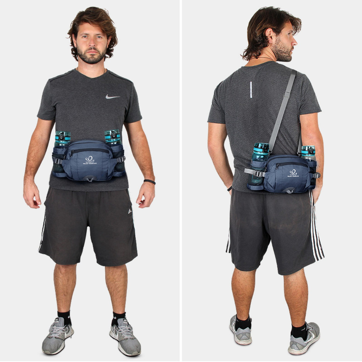 WATERFLY Unisex Large Capacity Hiking with Bottle Holder Nylon Fanny Pack Waist Bag,Gray