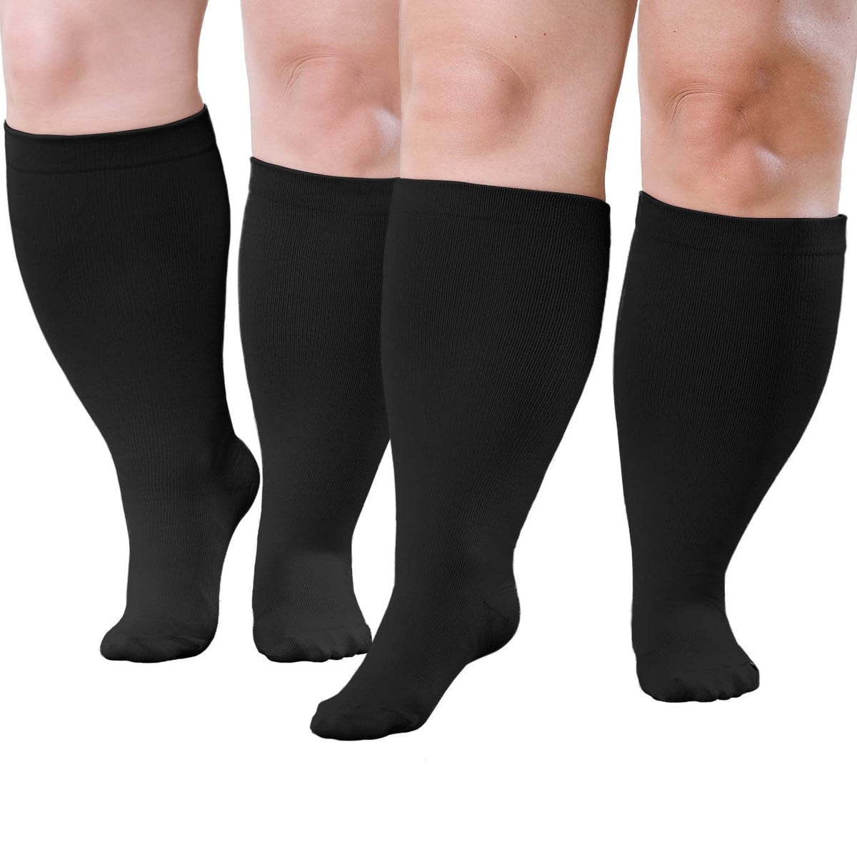 2 Pairs Wide Calf Compression Socks for Women Men AMITOFO Circulation 20-30mmHg Plus Size Knee High Support Stockings for Medical | Circulation | Nurses | Running | Travel, Black 4XL