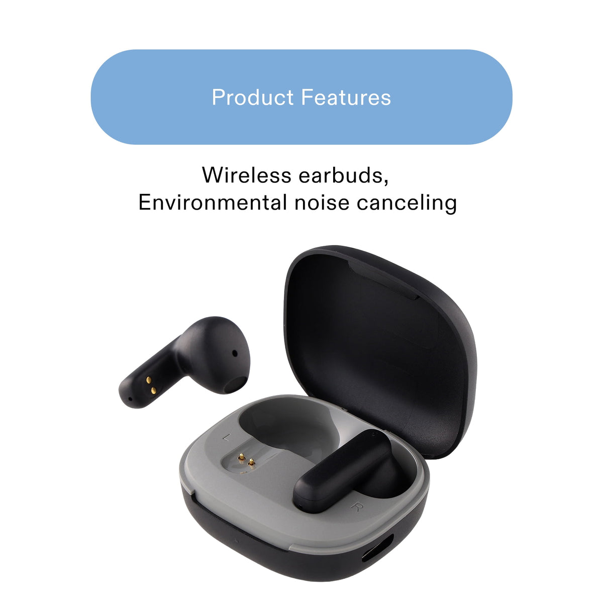 onn Mini Sticks Black Wireless Bluetooth Earbuds with Environmental Noise Canceling