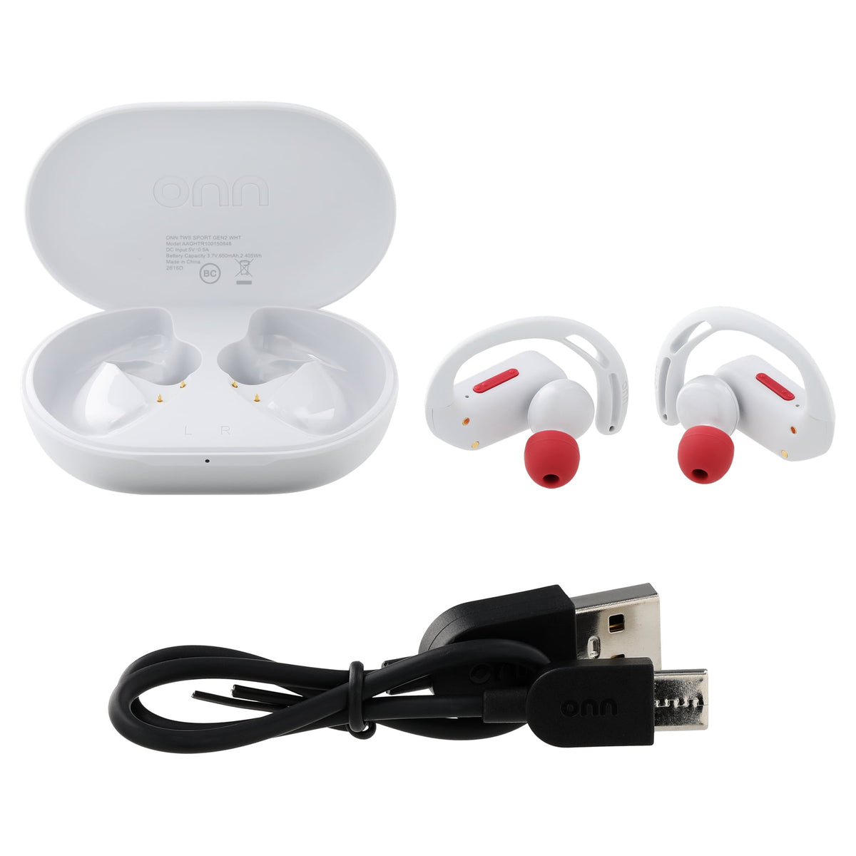 onn Wireless Sport Earbuds with Comfort Grip Ear Hooks, Black