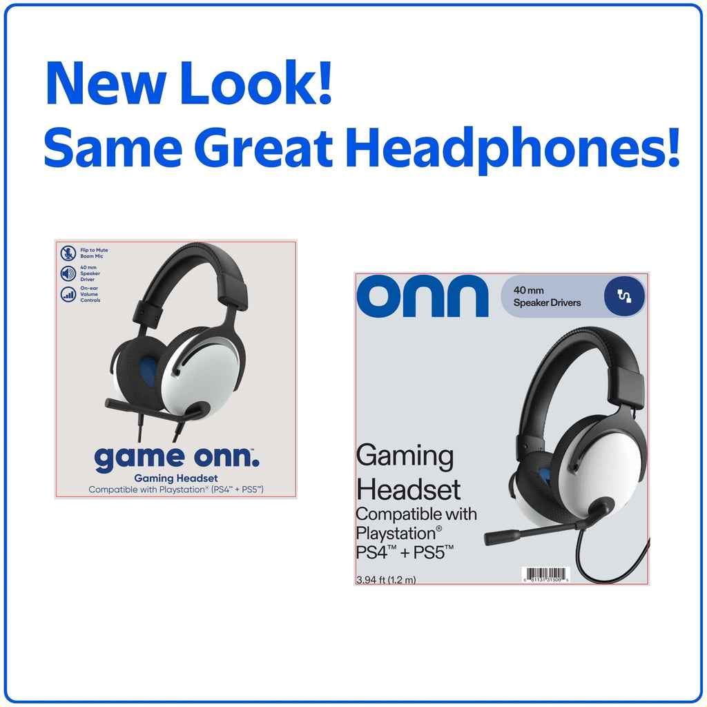 onn Wired Gaming Headset Compatible with PlayStation PS4 and PS5, Black and White