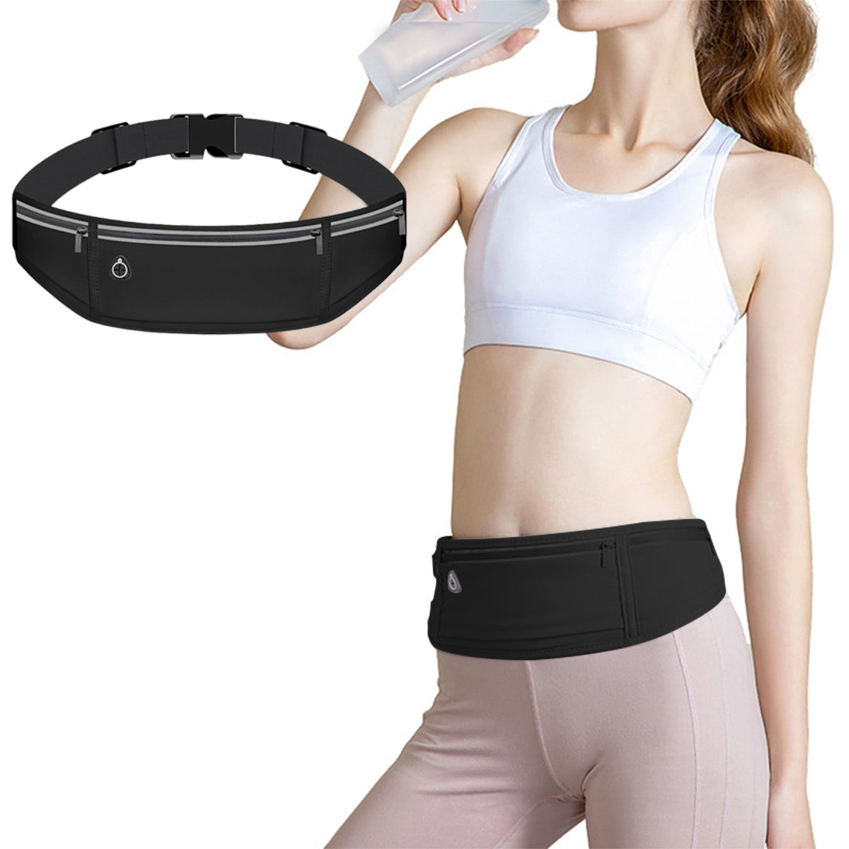 Running Belt Waist Pack Bag, Waist Pack Bag for Hiking Cycling Workout, Jogging Pouch, Phone Holder for Running Gear Accessories, Running Belt for Women Men with 3 Pockets