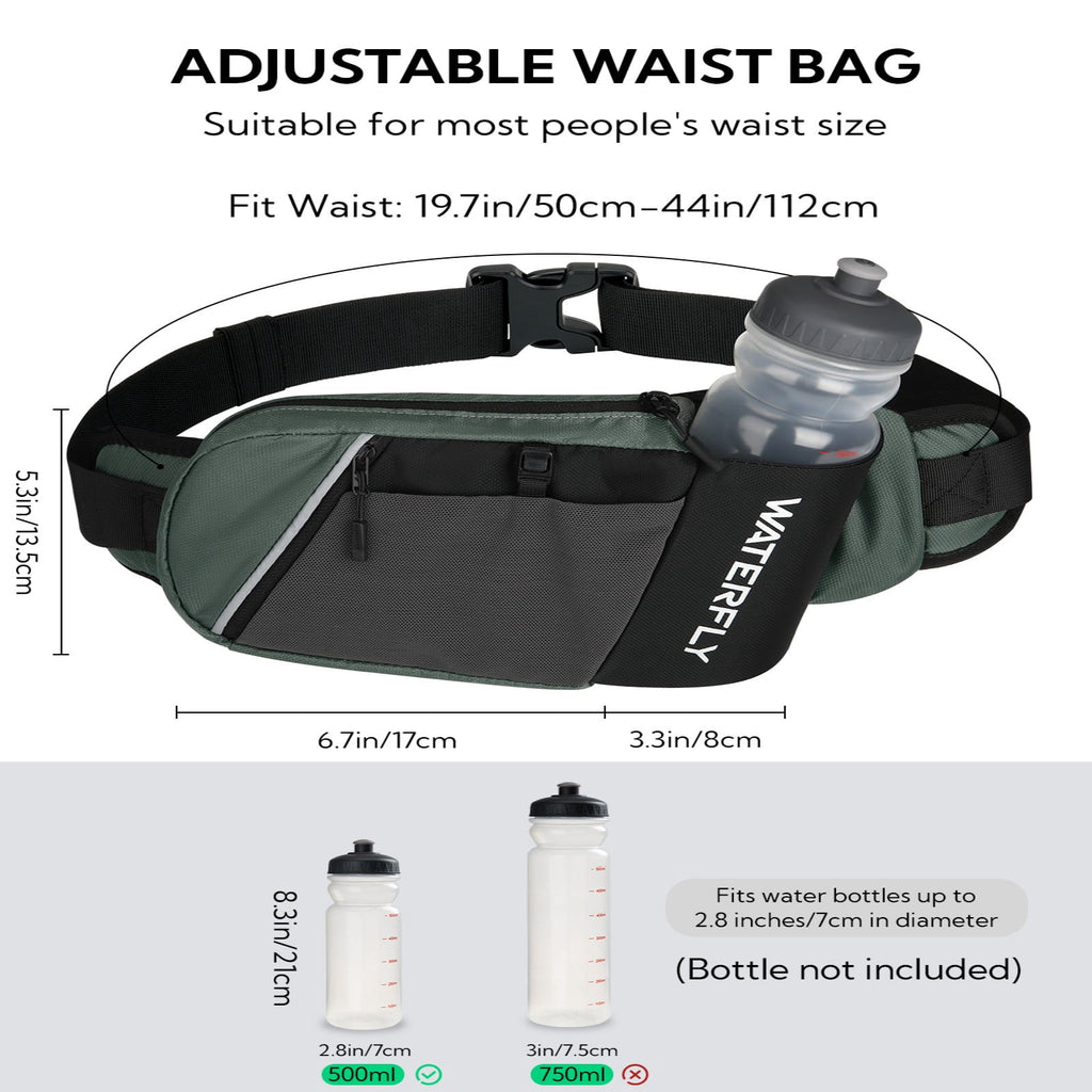WATERFLY Unisex with Bottle Holder Running Walking Hiking Nylon Fanny Pack Waist Bag,,Blue