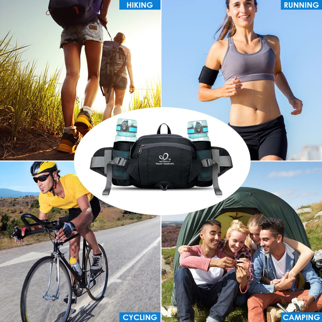 WATERFLY Unisex Large Capacity Hiking with Bottle Holder Nylon Fanny Pack Waist Bag,Gray