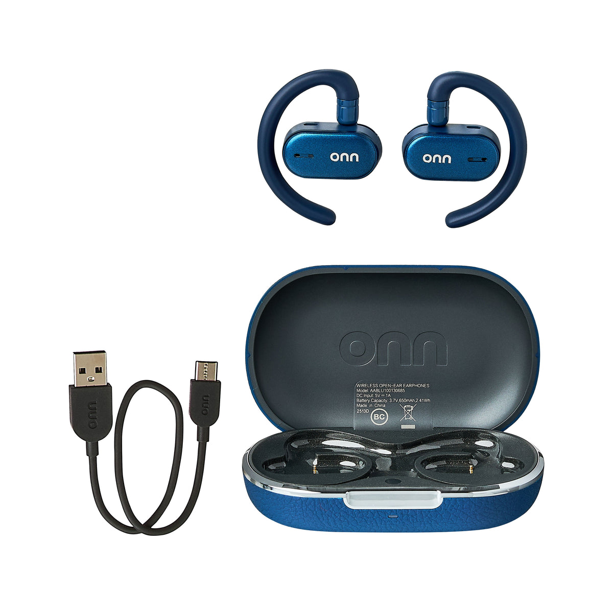 onn Open-Ear Wireless Earphones with Noise Canceling Microphones, Blue