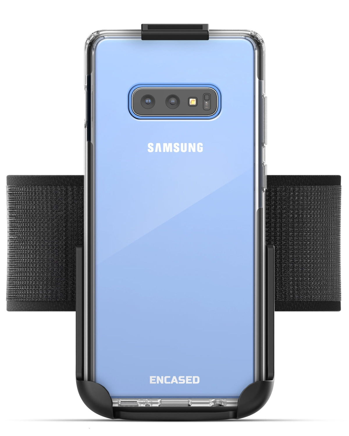 Encased Galaxy S10e Armband for Running, Gym Workouts & Exercise - Fully Adjustable Arm Strap Holder with Clear Phone Case (Samsung S10e) (Sweat and Water Resistant Band)