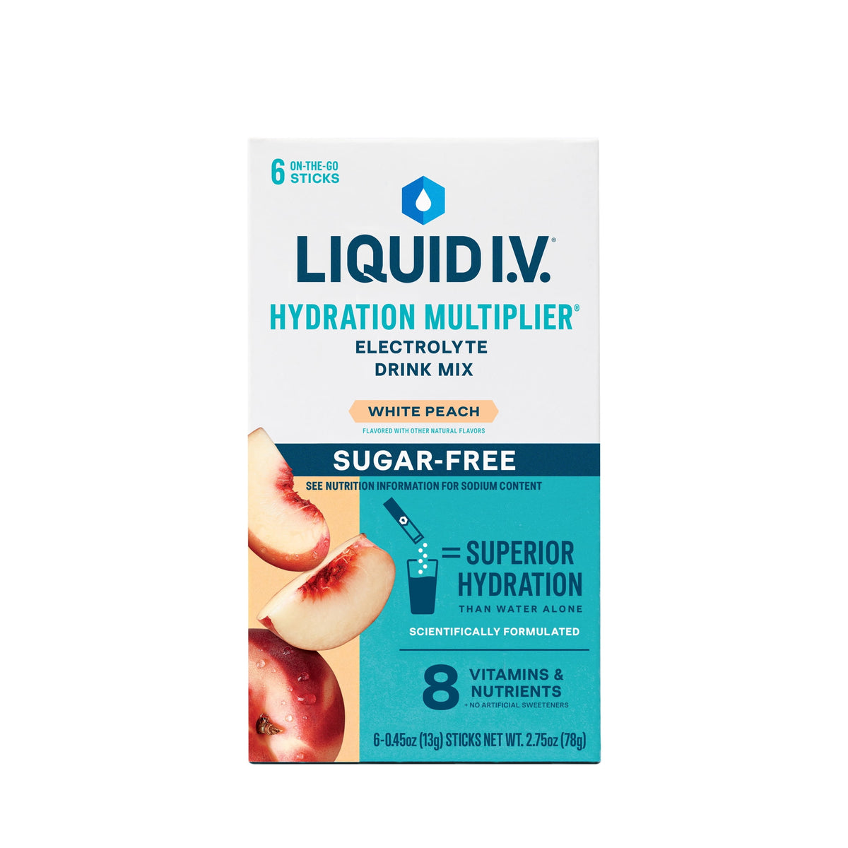 Liquid I.V.® White Peach Hydration Multiplier® Sugar-Free Electrolyte Powder Drink Mix, 6 Count Packets