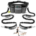 PetAmi Premium Hands Free Dog Leash for 2 Dogs, Adjustable Waist Belt Leash for Dog Walking, Fanny Pack Accessories Bag Dual Bungee Leash for Running, Hiking, Jogging, Biking, Charcoal Grey