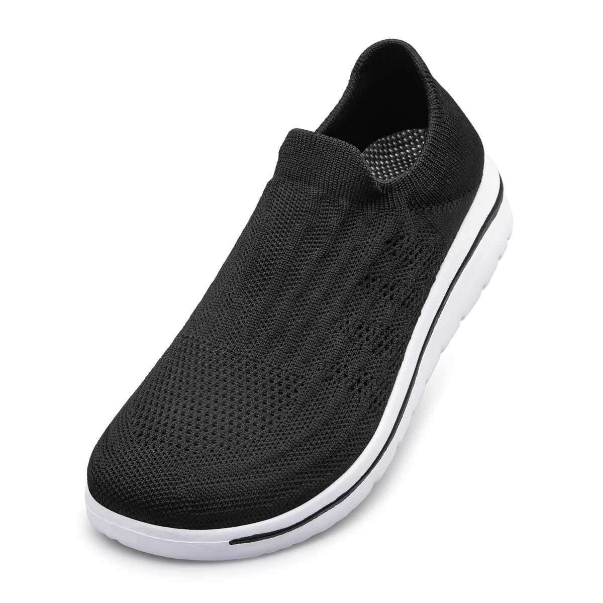 Unisex Sock Walking Shoes Wide Toe Box Slip-on Mens Running Shoe Womens Lightweight Casual Fashion Sneakers Black 8Women/6Men