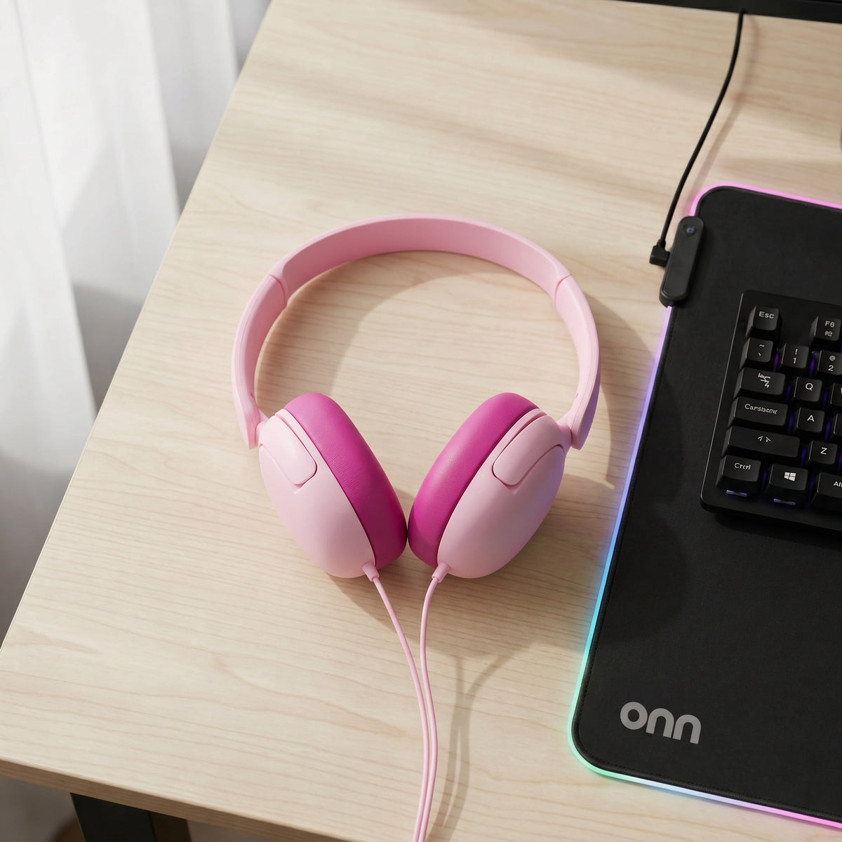 onn On-Ear Headphones with 3.5 mm Connector, Pink