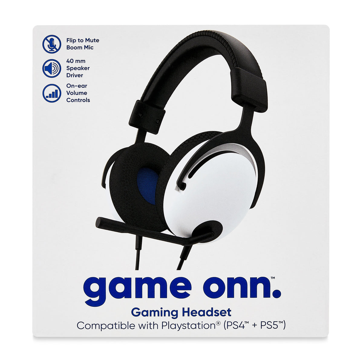 onn Wired Gaming Headset Compatible with PlayStation PS4 and PS5, Black and White