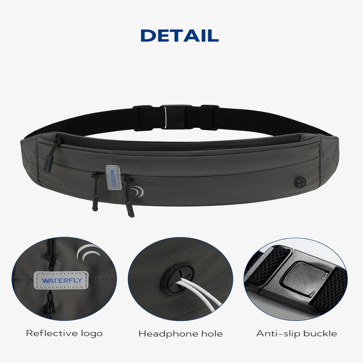 WATERFLY Unisex Adjustable Non-Slip Jogging Exercise Fitness Nylon Running Waist Belt,Black